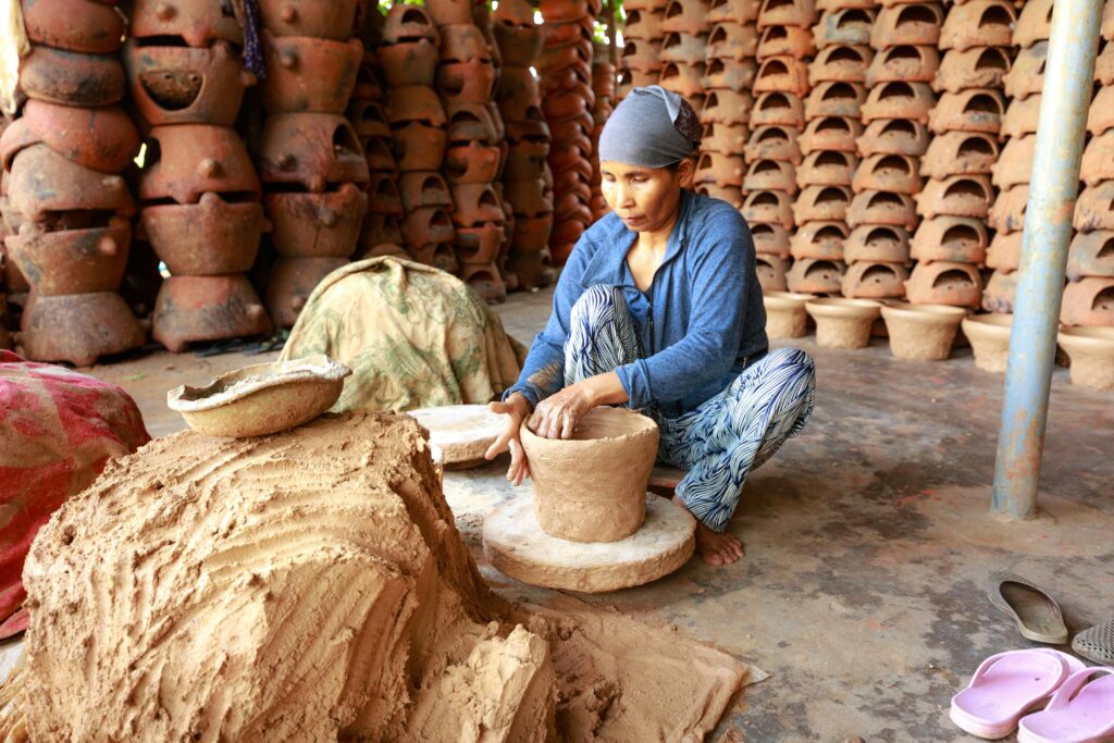 woman making flower pot